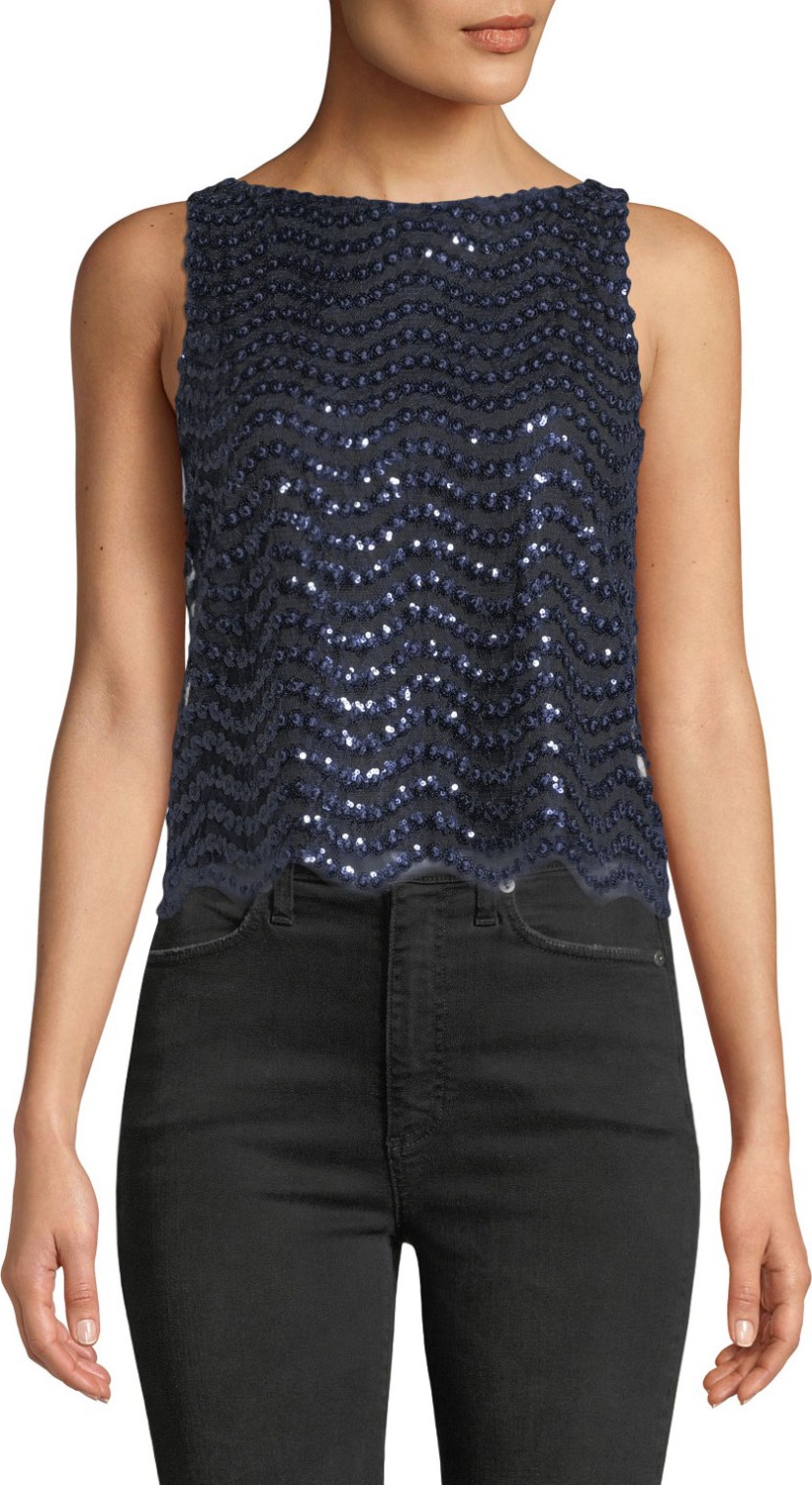 Alice + Olivia Amal Sequin Boxy Tank Top