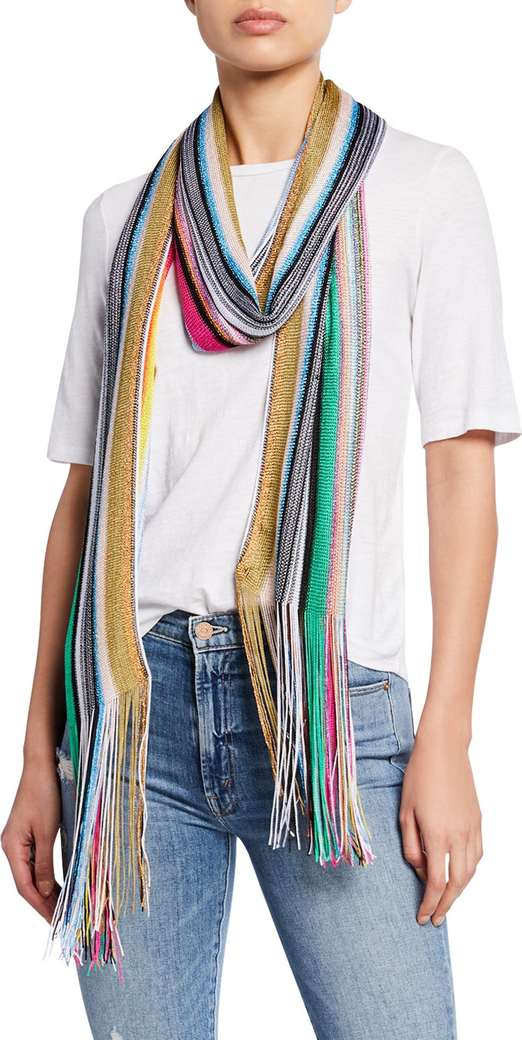 Missoni Multi-Striped Scarf w/ Long Fringe Ends