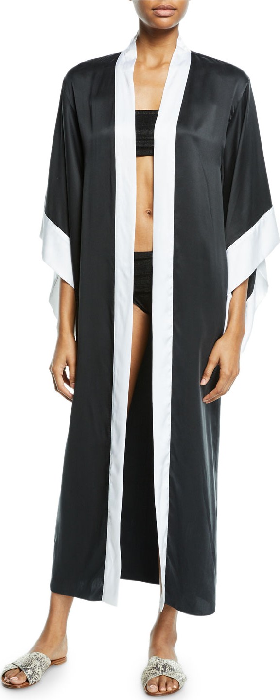 Marie France Van Damme Open-Front Silk Coverup Kimono