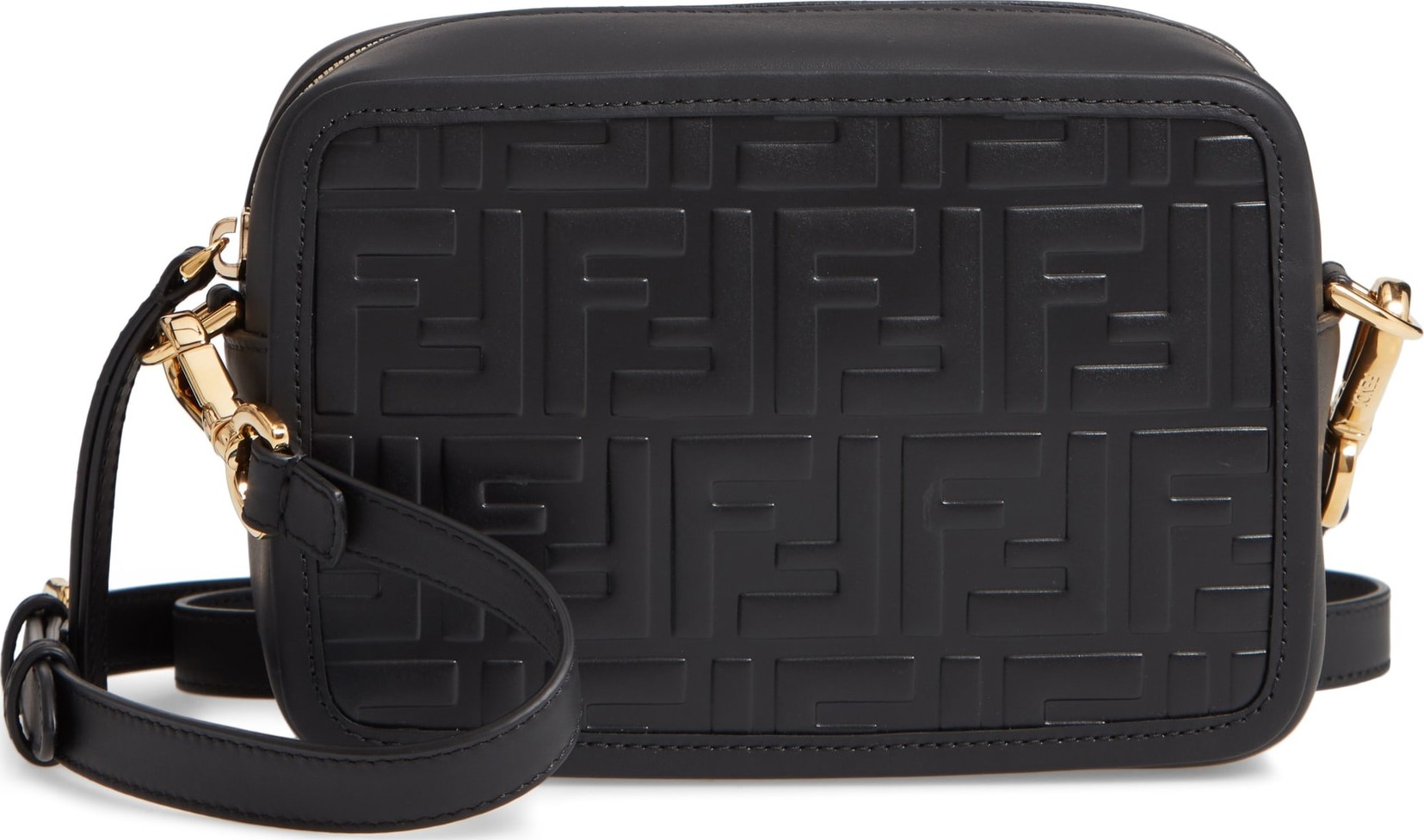 Fendi Mini Logo Embossed Calfskin Leather Camera Bag