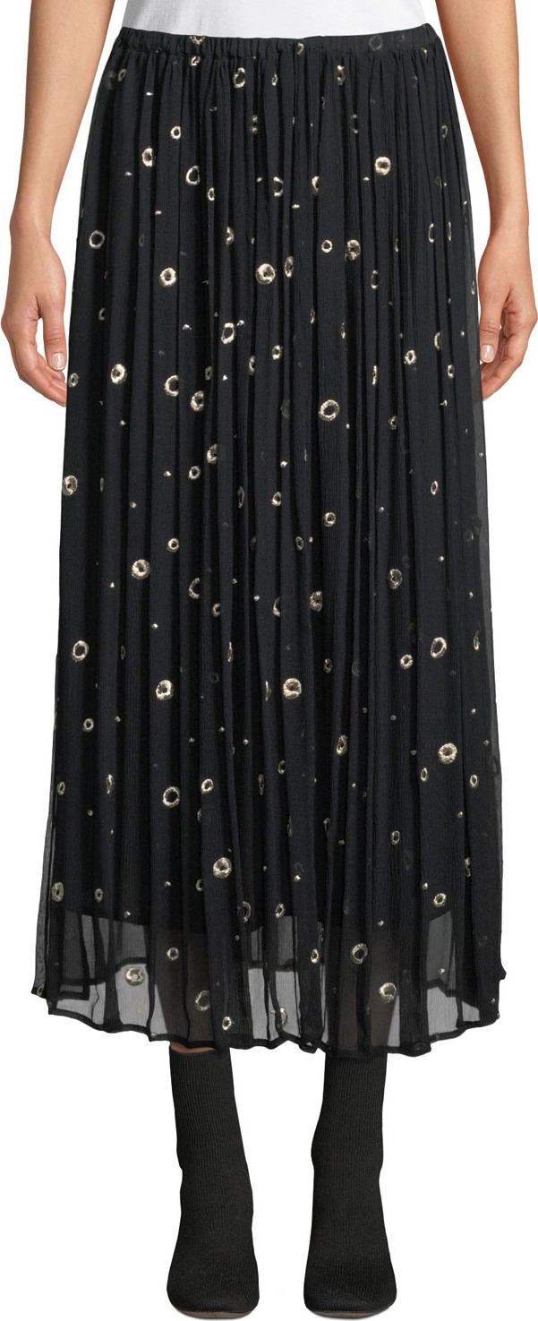 Vince Metallic Embroidered Silk Long Skirt