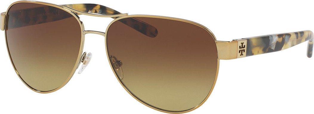 Tory Burch Gradient Contrast-Arm Aviator Sunglasses, Tortoise/Gold