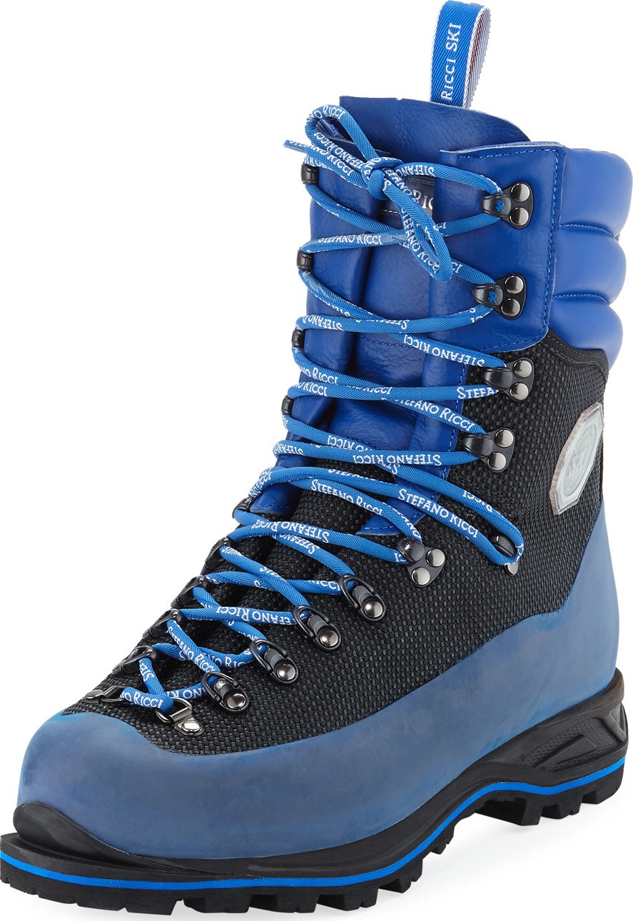 Stefano Ricci Men's Leather Mountain Hiking Boots, Blue