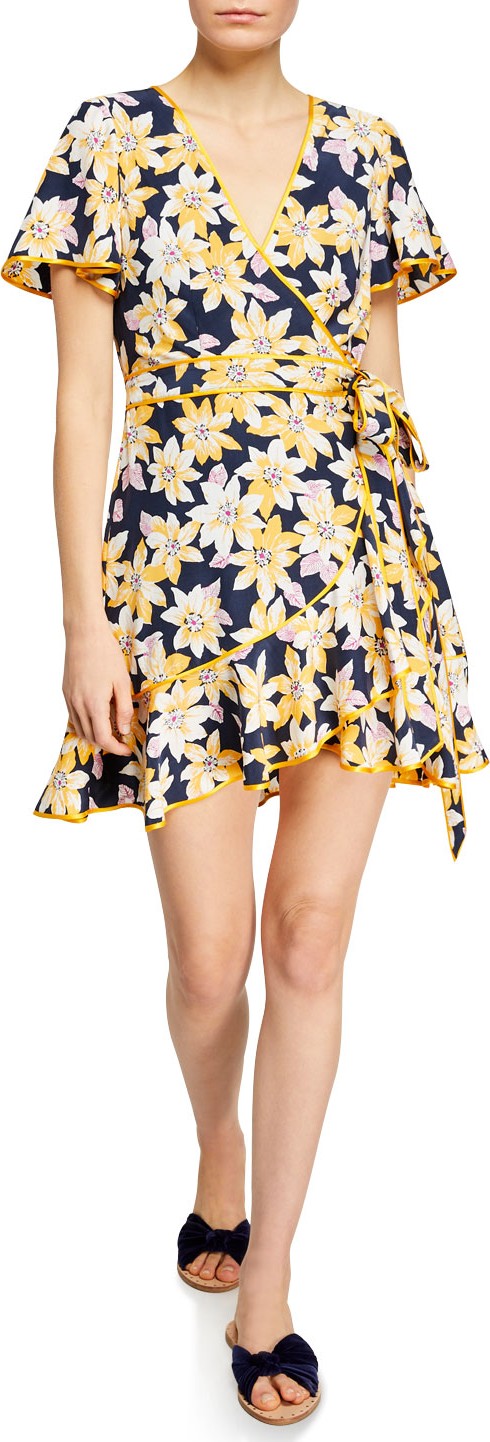 Cinq A Sept Cameron Floral Silk Flounce Short Dress