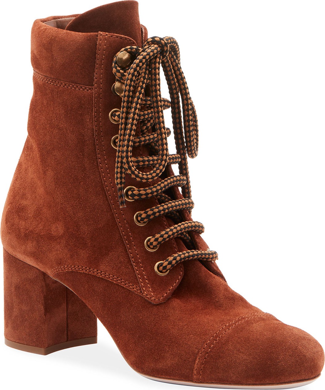 Miu Miu Lace-Up Suede Block-Heel Booties