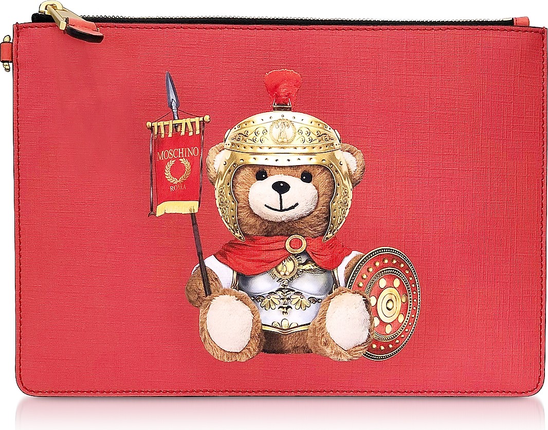 Moschino Roman Teddy Bear Flat Clutch w/Wristlet