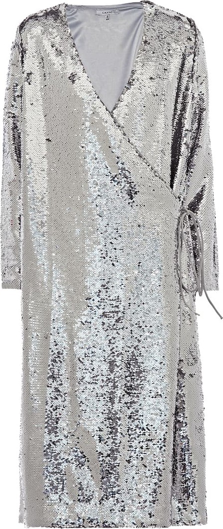 Ganni Sequins wrap midi dress