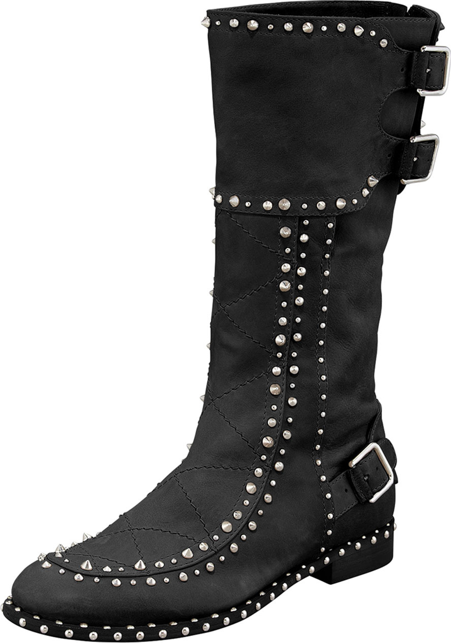 Laurence Dacade Baltazar Stud Buckle Mid-Calf Boot, Black/Ruthenium