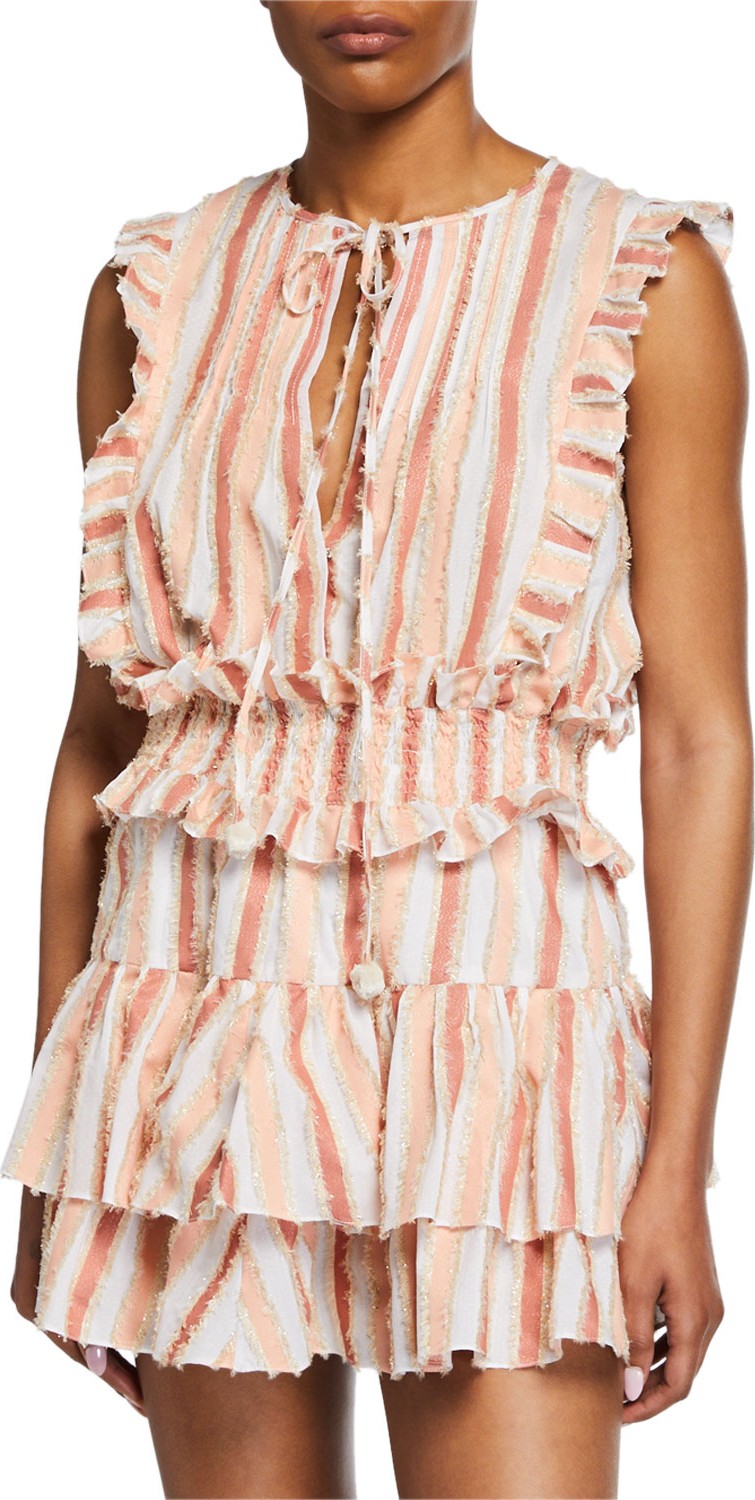 Caroline Constas Nika Striped Sleeveless Ruffle Top