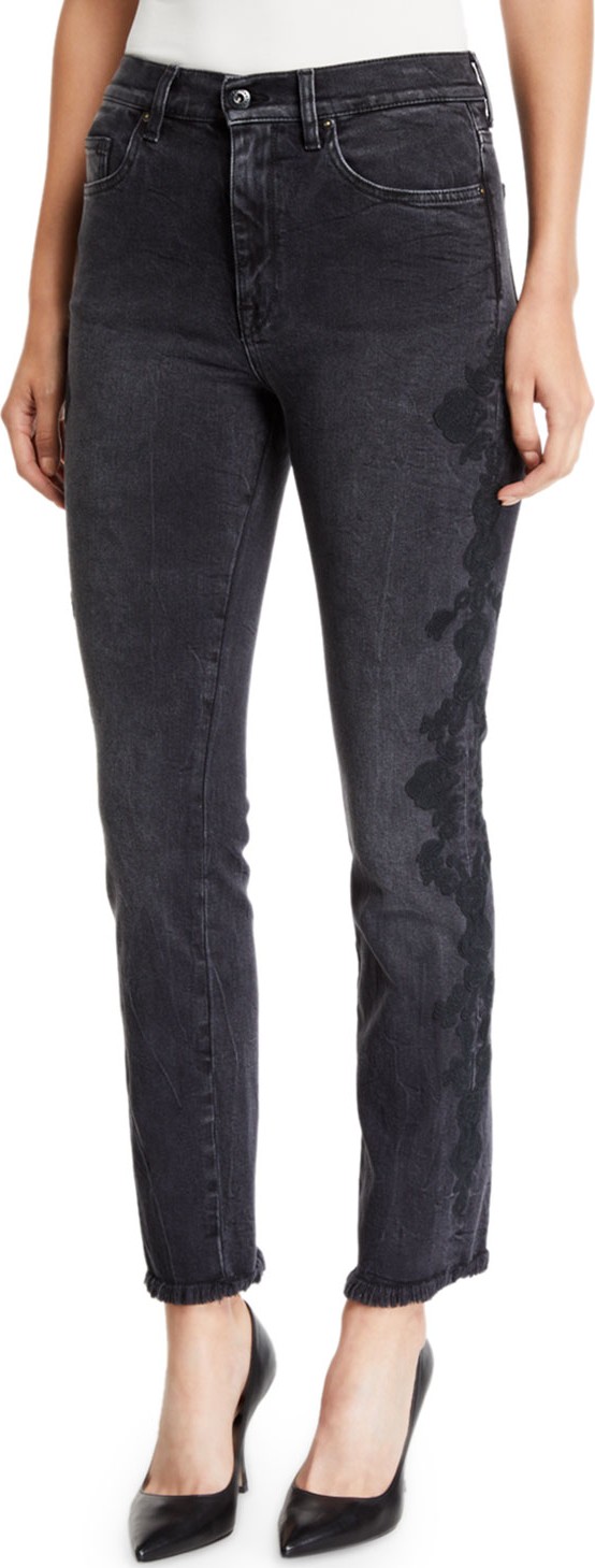Jonathan Simkhai E-Cig Lace Applique Straight-Leg Jeans Jonathan Simkhai E-Cig Lace Applique Straight-Leg Jeans