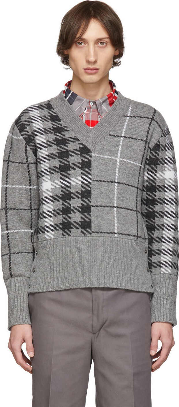 Thom Browne Grey Fun-Mix V-Neck Pullover