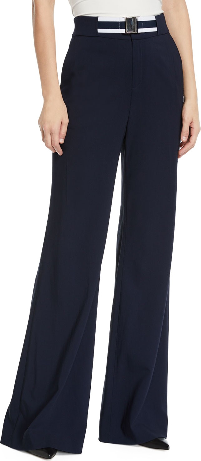 Veronica Beard Maldon Belted High-Rise Wide-Leg Pants