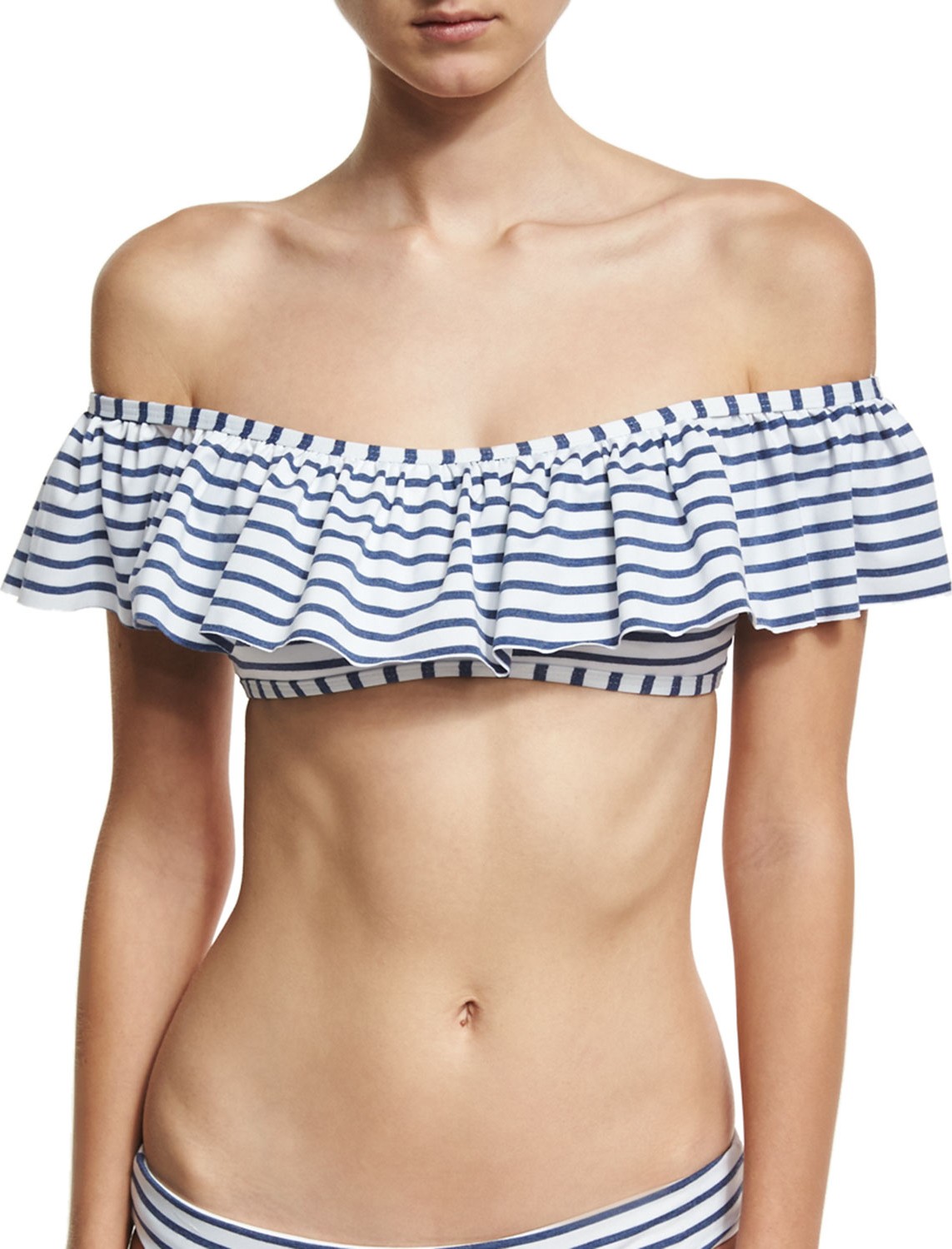 Splendid Chambray All Day Off-the-Shoulder Swim Top, Blue/White