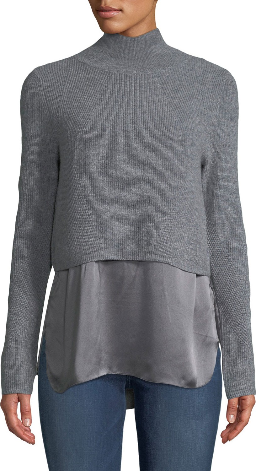 Elie Tahari Casper Turtleneck Long-Sleeve Cashmere Sweater w/ Silk Cami