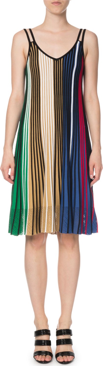 KENZO Vertical-Stripe Sleeveless Mesh V-Neck Dress