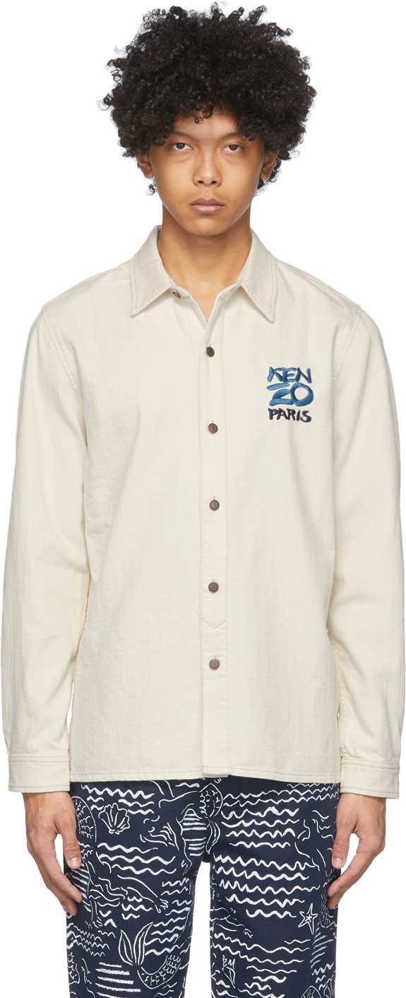 KENZO Off-White Denim Embroidered Logo Shirt