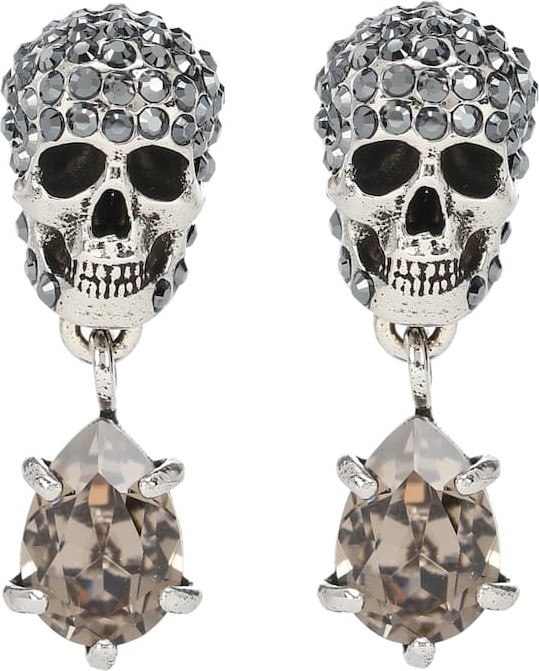 Alexander McQueen Silver-toned skull earrings with rhinestones