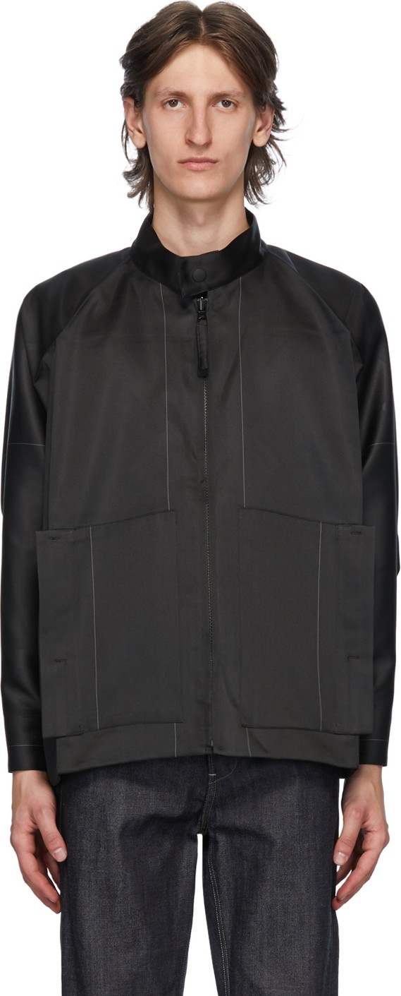 132 5. Issey Miyake Black & Grey Stitched Flat Jacket