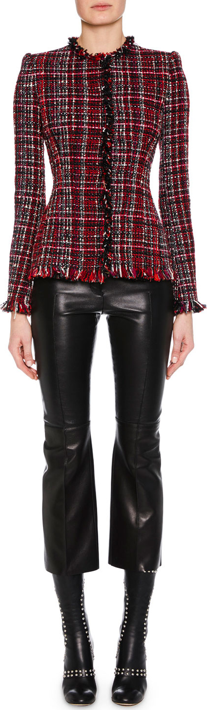 Alexander McQueen Jewel-Neck Artisan-Tweed Fitted Classic Jacket