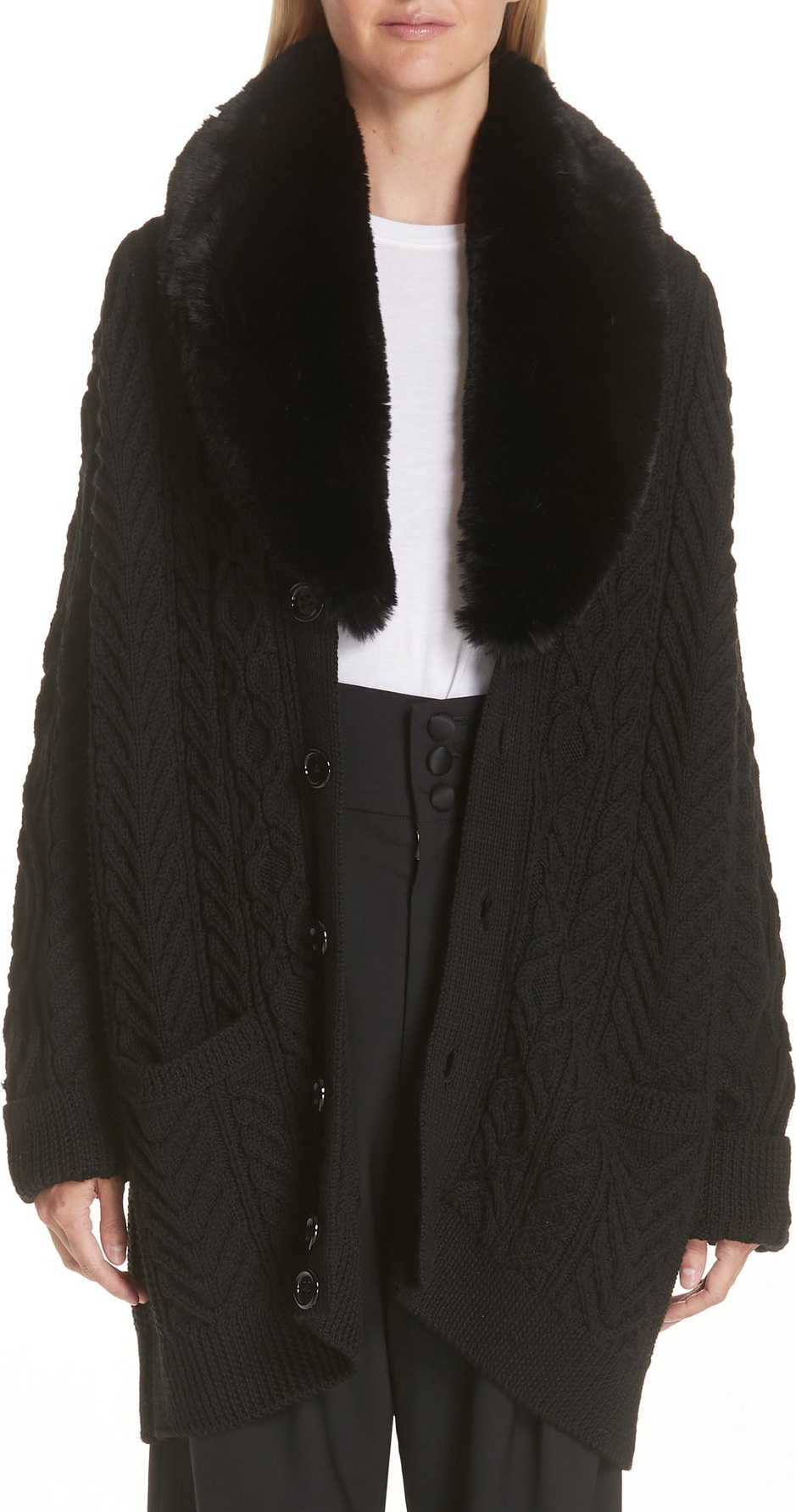 MARC JACOBS Wool Cardigan with Removable Faux Fur Collar