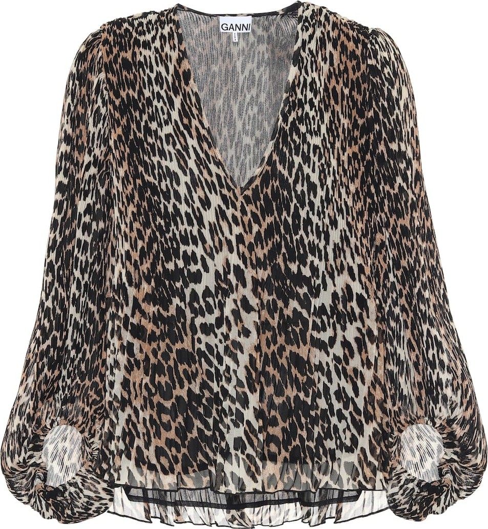 Ganni Leopard-print georgette blouse
