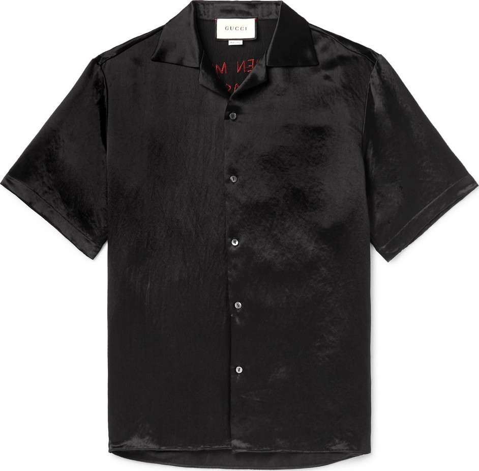 Gucci Camp-Collar Embellished Satin Shirt