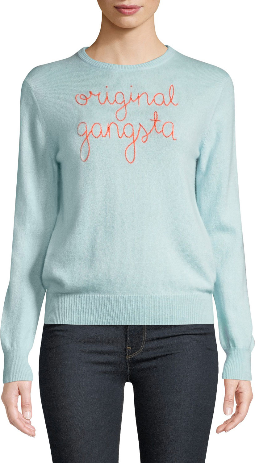 Lingua Franca Original Gangsta Embroidered Cashmere Sweater