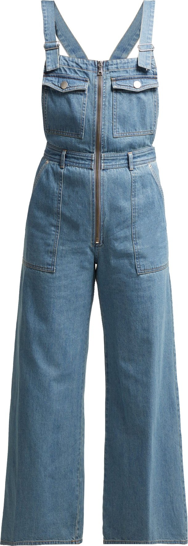 SEA Washed denim wide-leg cropped dungarees