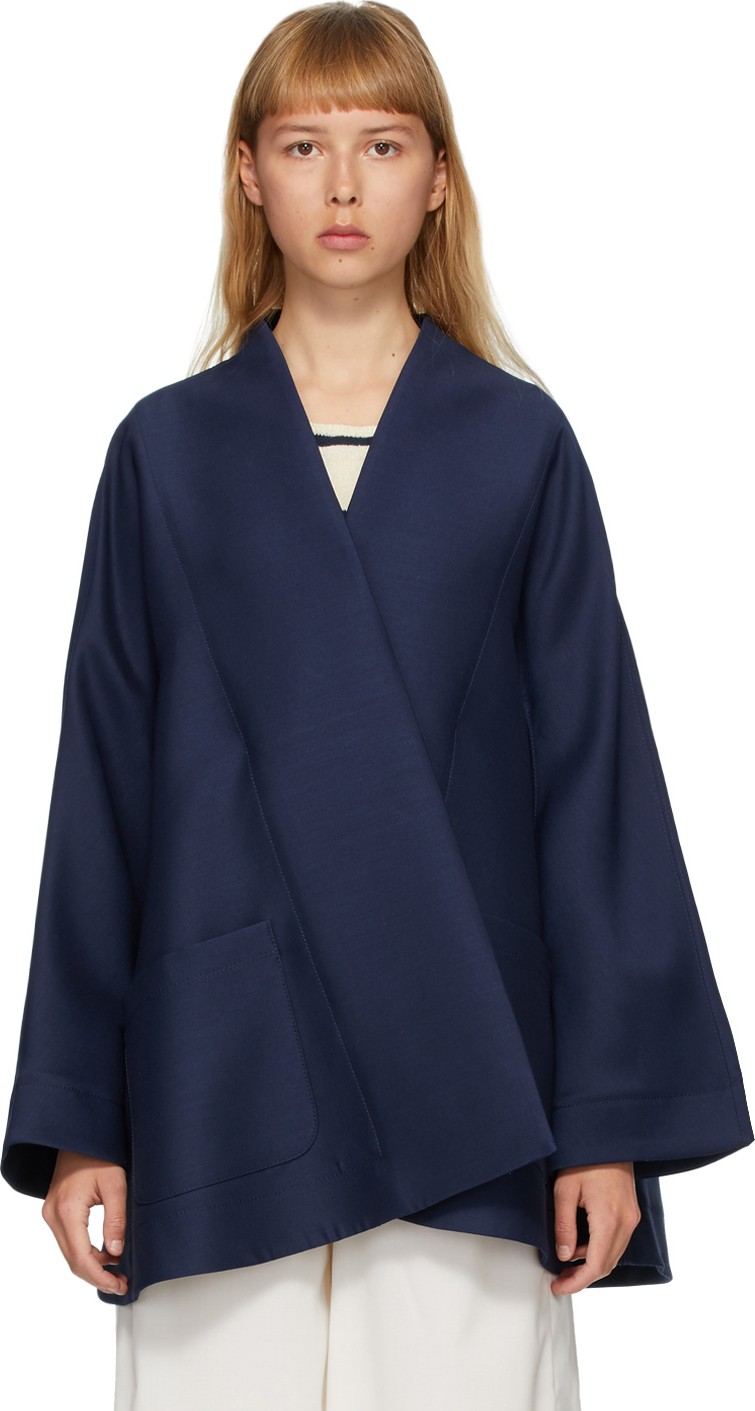 Lanvin Navy Wool Silk Kimono Jacket