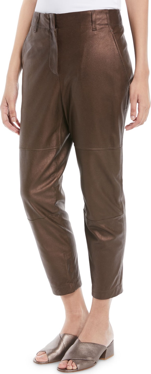 Brunello Cucinelli Metallic-Leather Cropped Straight-Leg Pants