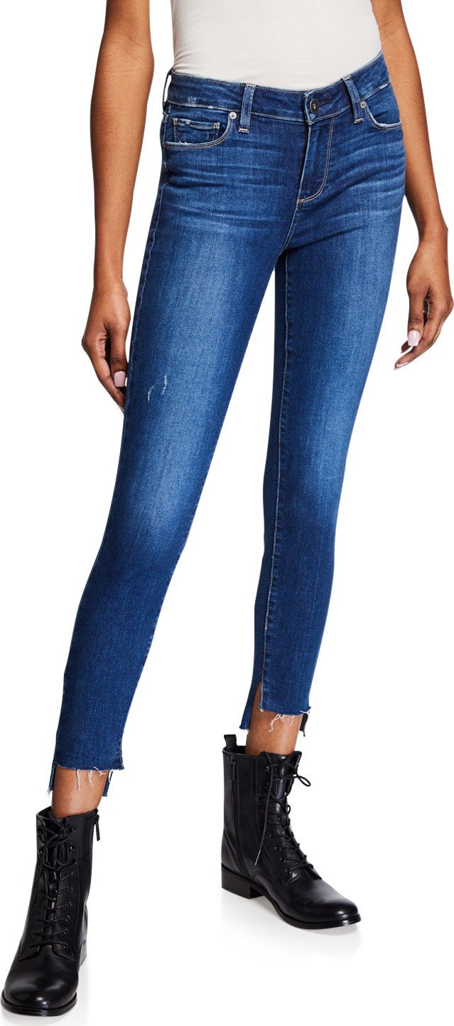 PAIGE Verdugo Ankle Skinny Jeans w/ Raw Slit Hem