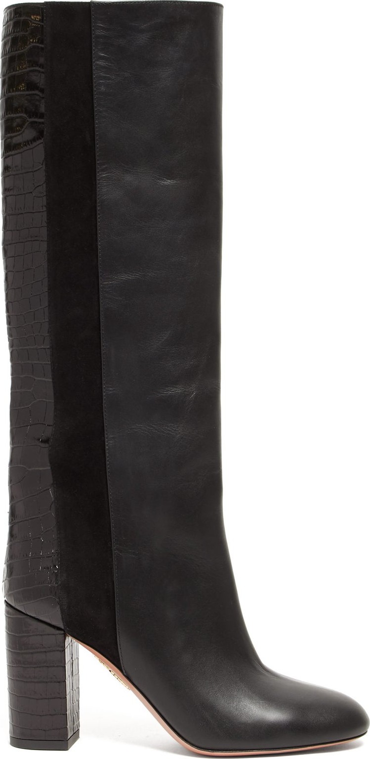 Aquazzura Eaton 85 croc-embossed knee-high leather boots