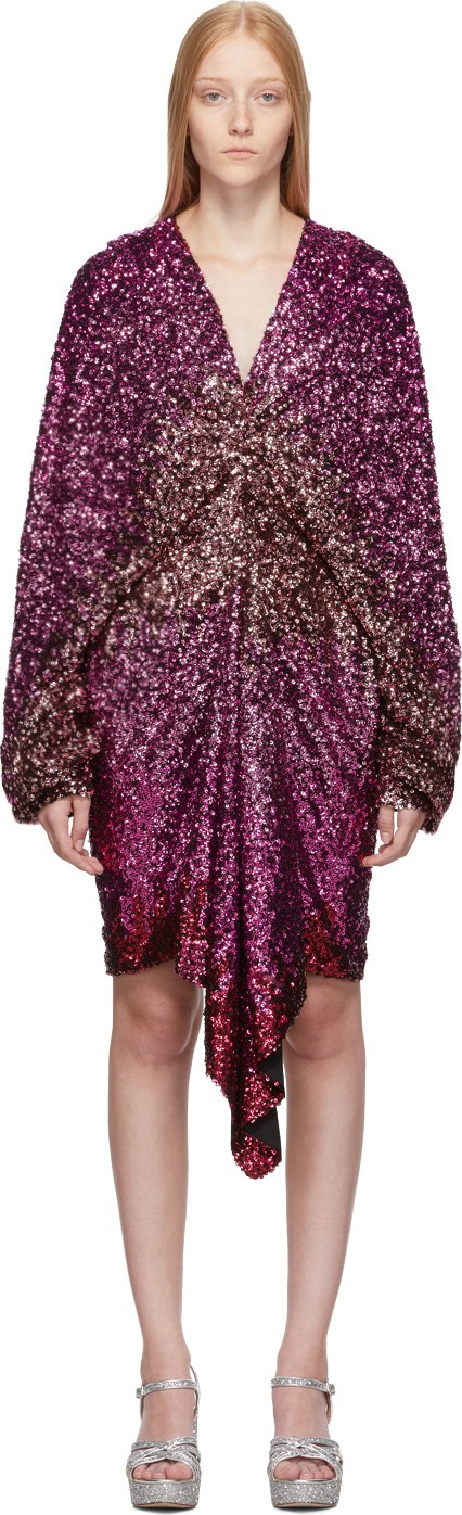 Halpern Pink Dégradé Sequin Voluminous Sleeve Dress