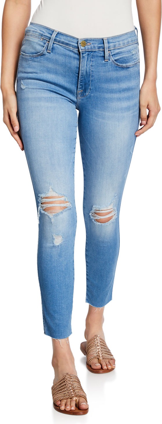 FRAME DENIM Le High Skinny Crop Double-Needle Raw-Edge Jeans