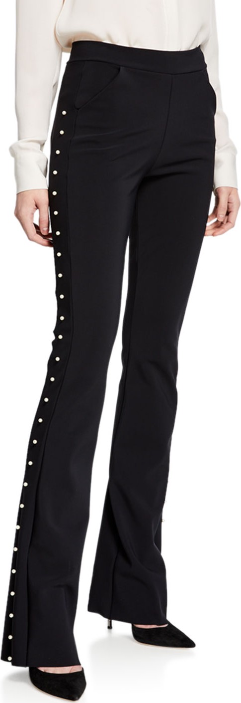 La Petite Robe di Chiara Boni Tulay Straight-Leg Pants with Pearly Trim