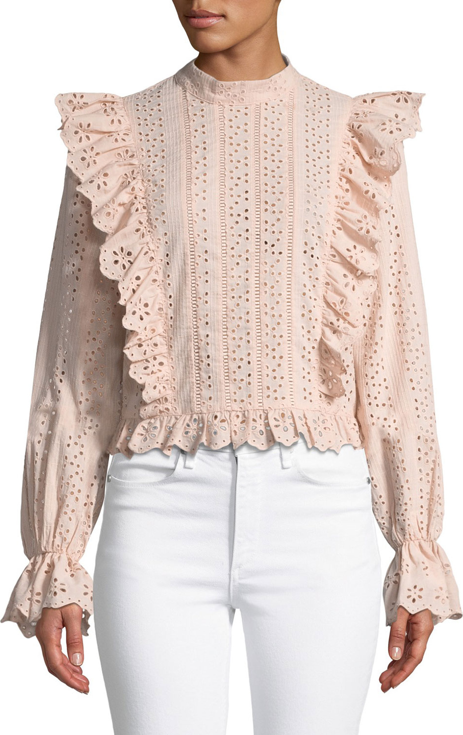 TULAROSA El Segundo Cropped Eyelet Ruffle Top