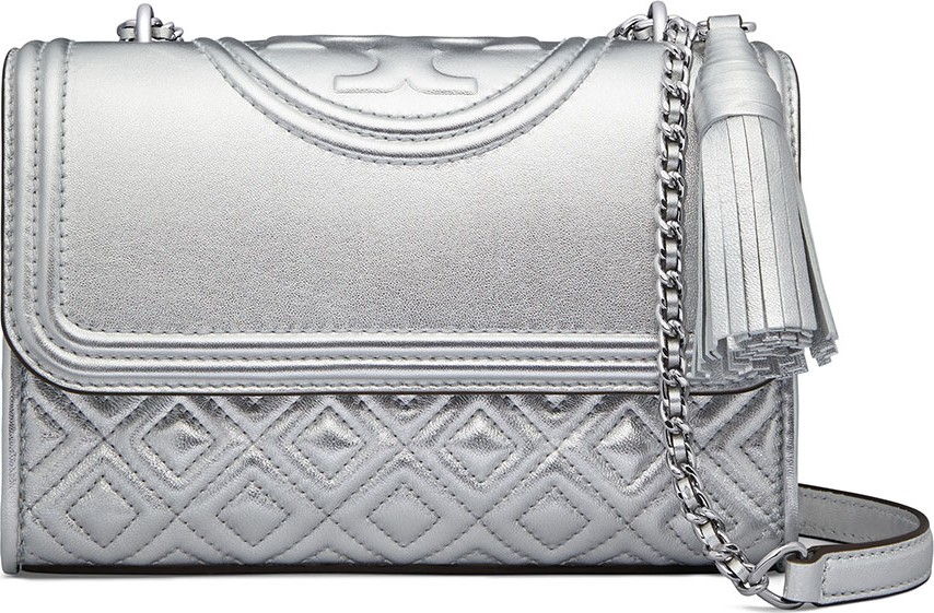 Tory Burch Fleming Small Convertible Metallic Leather Shoulder Bag