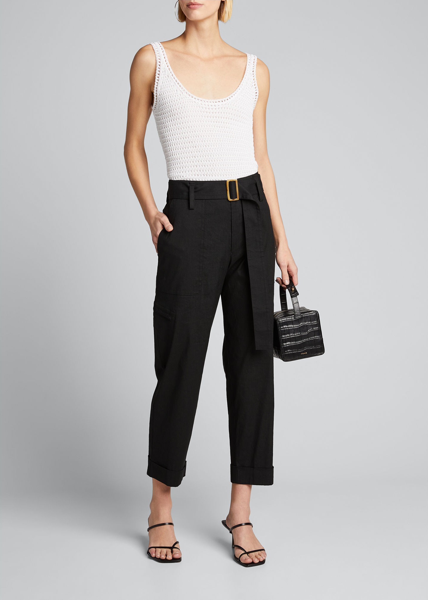 Vince Belted Linen Ankle Pants