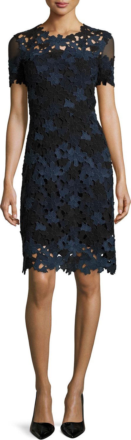 Elie Tahari Ophelia Short-Sleeve Lace Sheath Dress