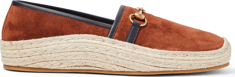 Gucci Matador Horsebit Leather-Trimmed Suede Espadrilles