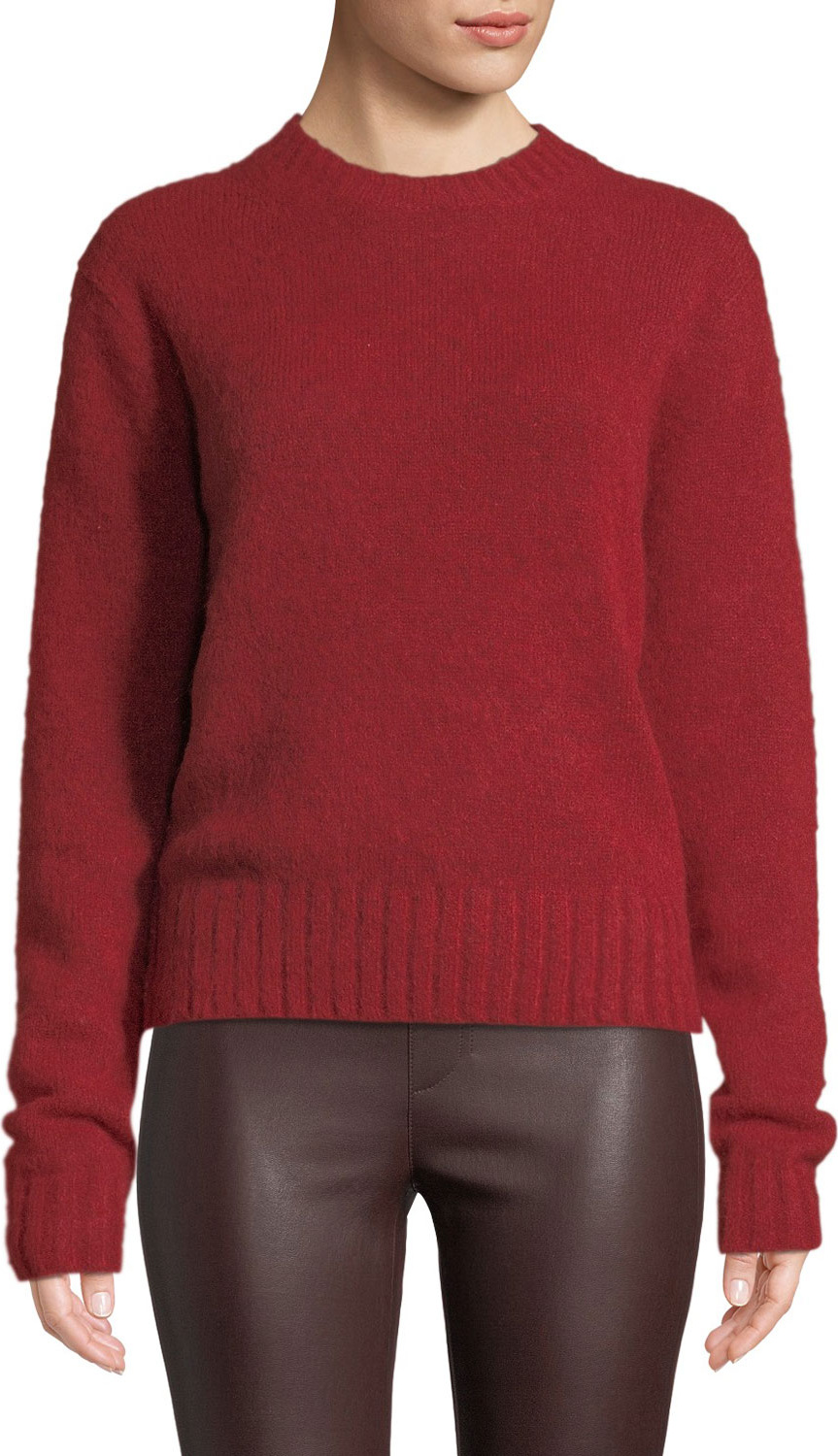 Helmut Lang Brushed Wool-Alpaca Crewneck Pullover Sweater