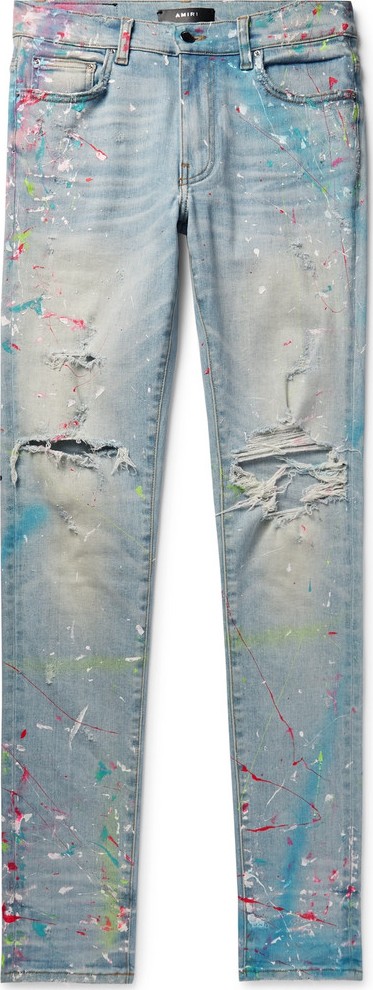 Amiri Skinny-Fit Distressed Paint-Splattered Stretch-Denim Jeans
