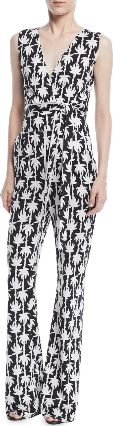 DIANE von FURSTENBERG Terria Palm-Print Wide-Leg Jumpsuit
