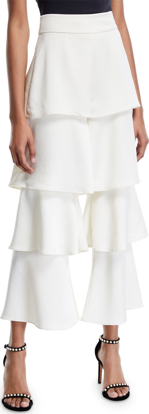 Alexis Parris Tiered Flare-Leg Cropped Pants
