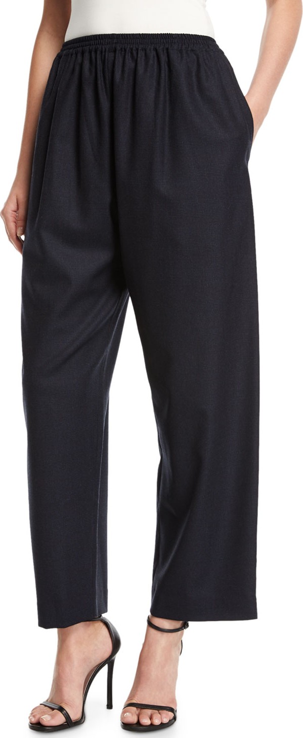 eskandar Japanese Wide-Leg Cropped Trousers, Navy