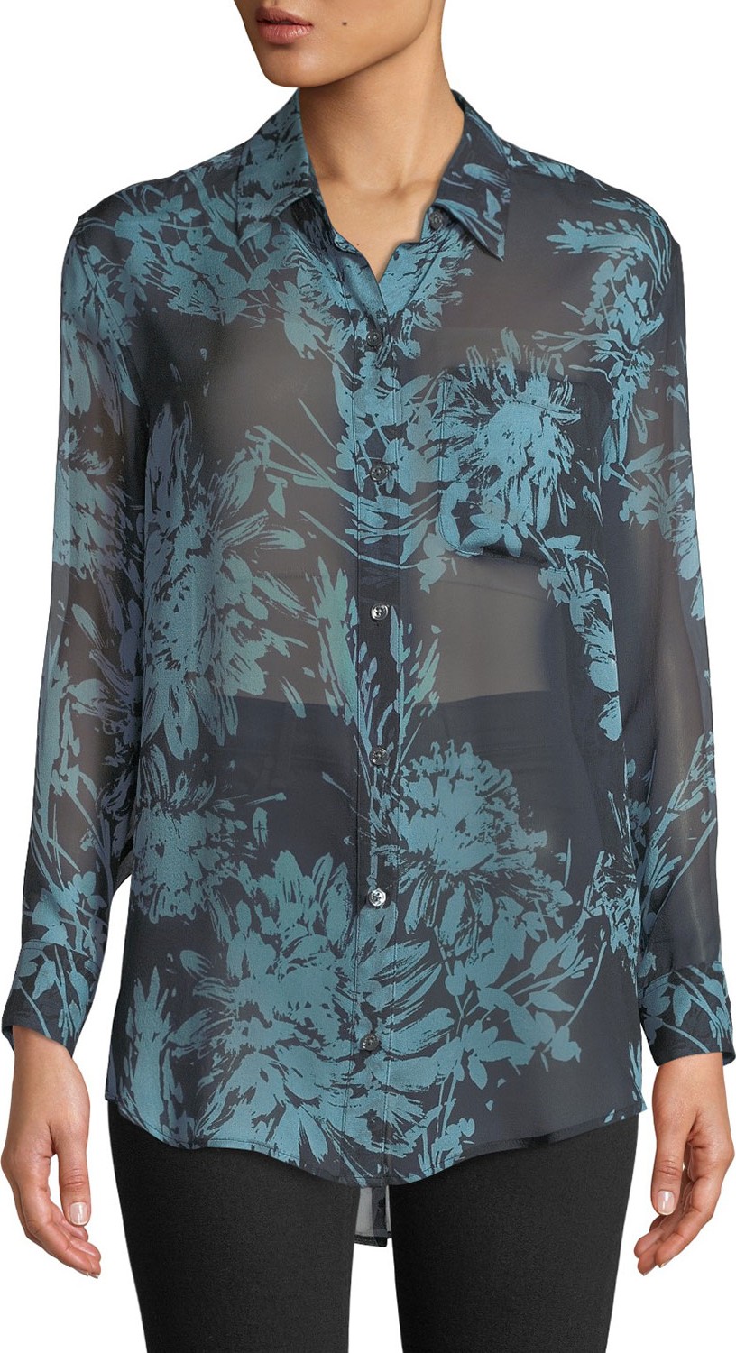Equipment Daddy Long-Sleeve Button-Front Floral-Printed Blouse