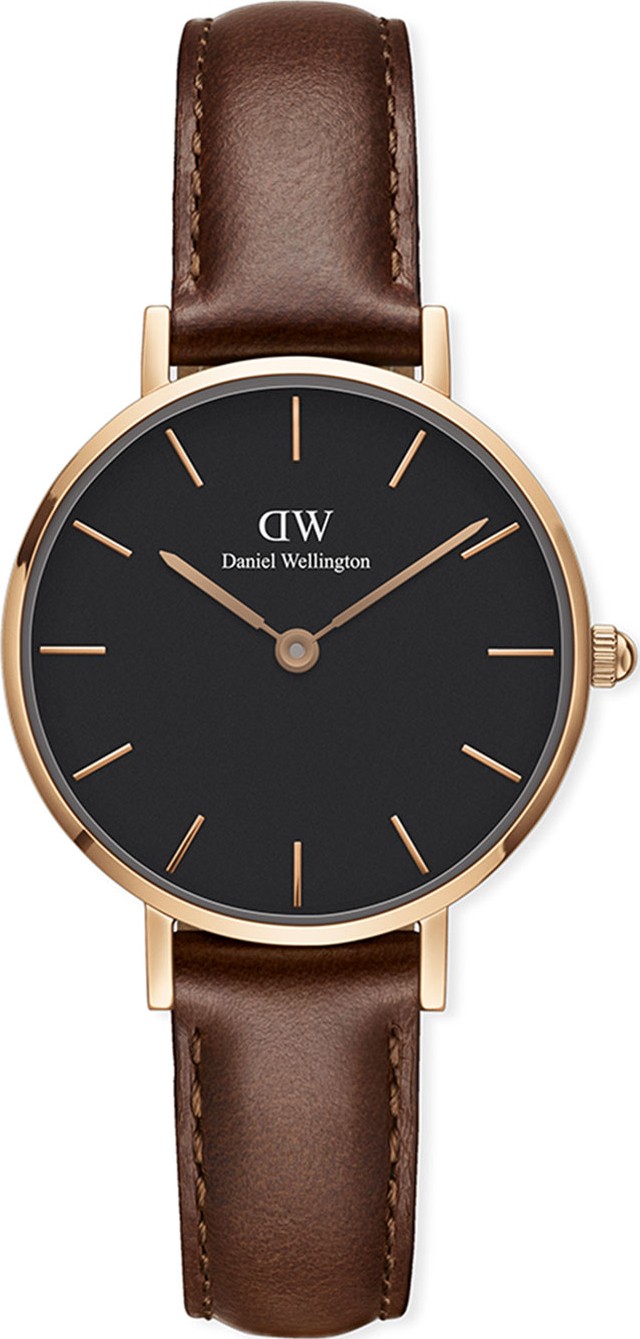 Daniel Wellington 28mm Classic Petite St Mawes Watch w/ Leather Strap, Black