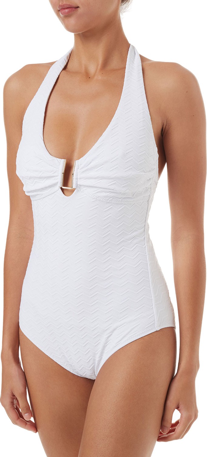 Melissa Odabash Tampa Scoop-Neck Striped Halter One-Piece Swimsuit