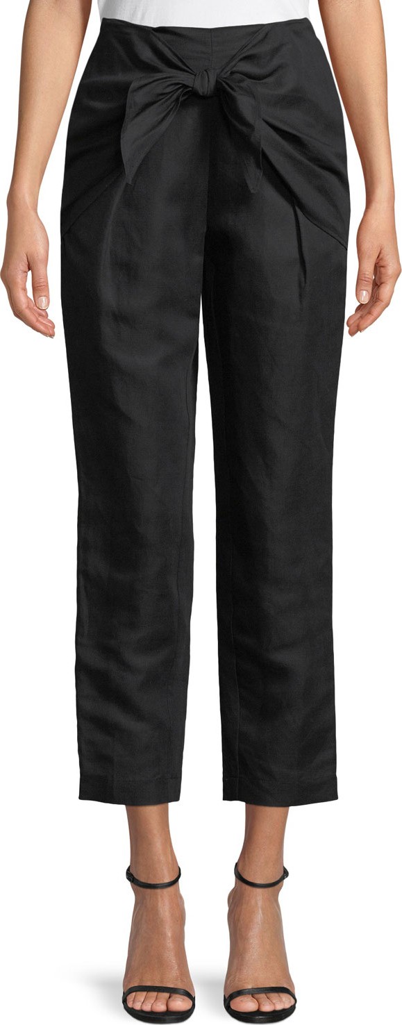 FRAME DENIM Overlap Knot Straight-Leg Linen Pants