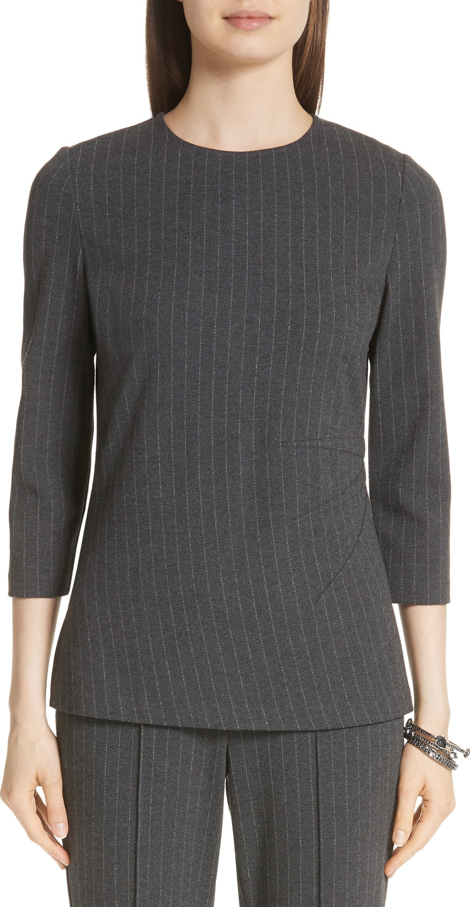 St. John Pinstripe Double Face Jersey Top